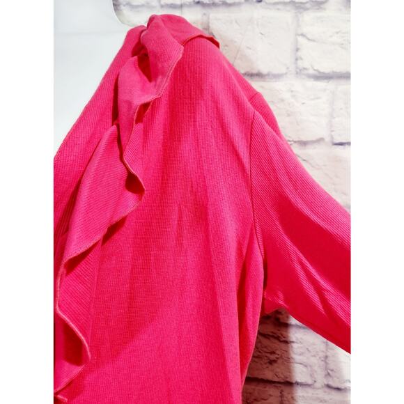 Rafaella Pink Fuchsia Ruffled Hook & Eye Closure Cardigan 1X Plus Lightweight - Picture 3 of 6